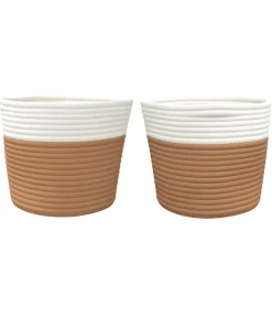 Opbergmanden 2 st Ø 24x18 cm katoen bruin en wit