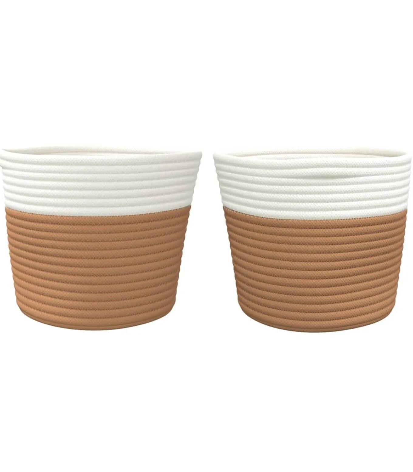 Opbergmanden 2 st Ø 24x18 cm katoen bruin en wit