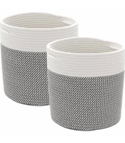 Opbergmanden 2 st Ø 28x28 cm katoen grijs en wit
