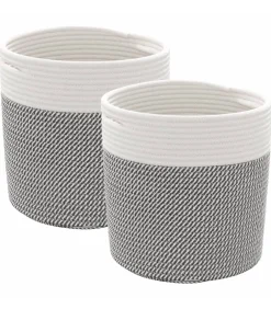 Opbergmanden 2 st Ø 28x28 cm katoen grijs en wit