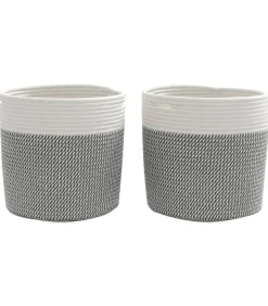 Opbergmanden 2 st Ø 28x28 cm katoen grijs en wit