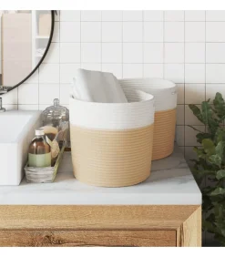 Opbergmanden 2 st Ø 28x28 cm katoen beige en wit