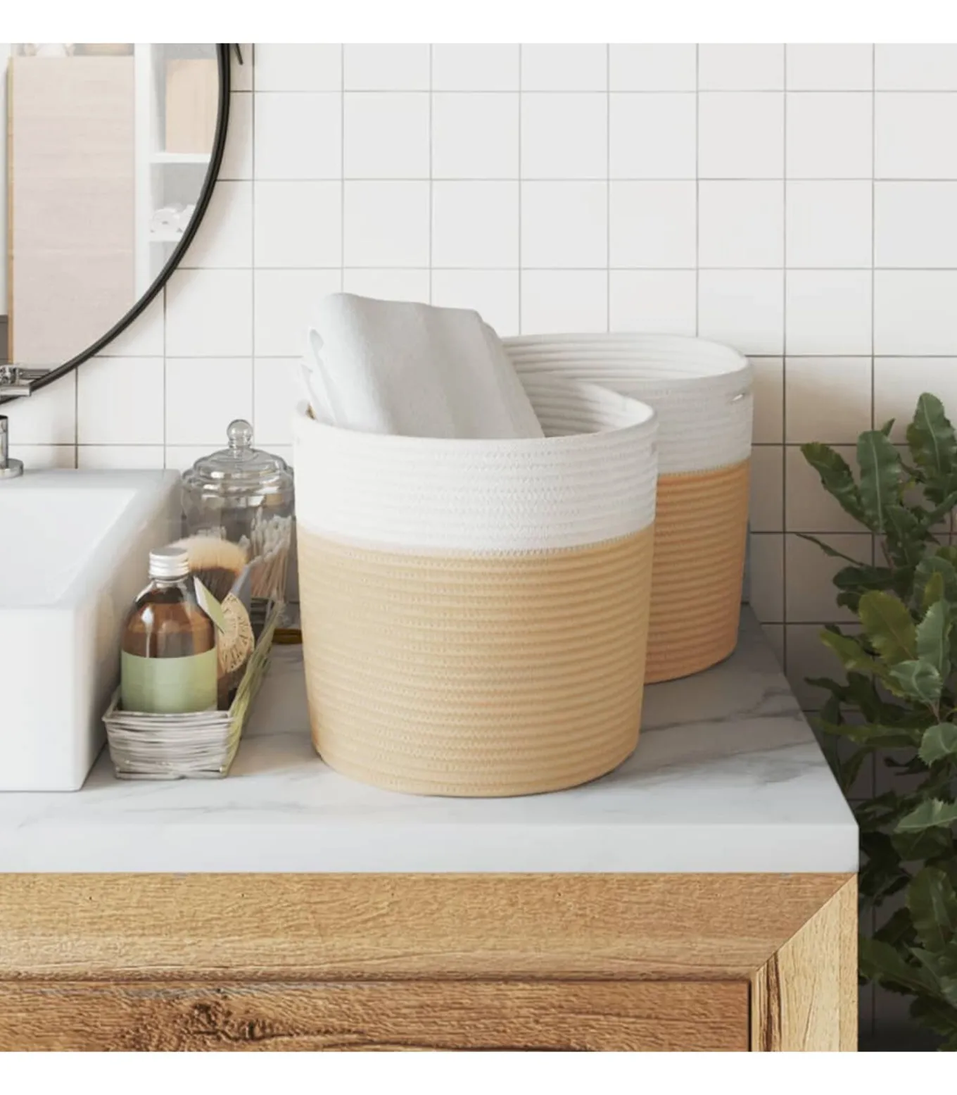 Opbergmanden 2 st Ø 28x28 cm katoen beige en wit