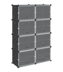 Opbergmeubel met 8 vakken en deuren polypropeen zwart
