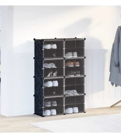 Opbergmeubel met 8 vakken en deuren polypropeen zwart