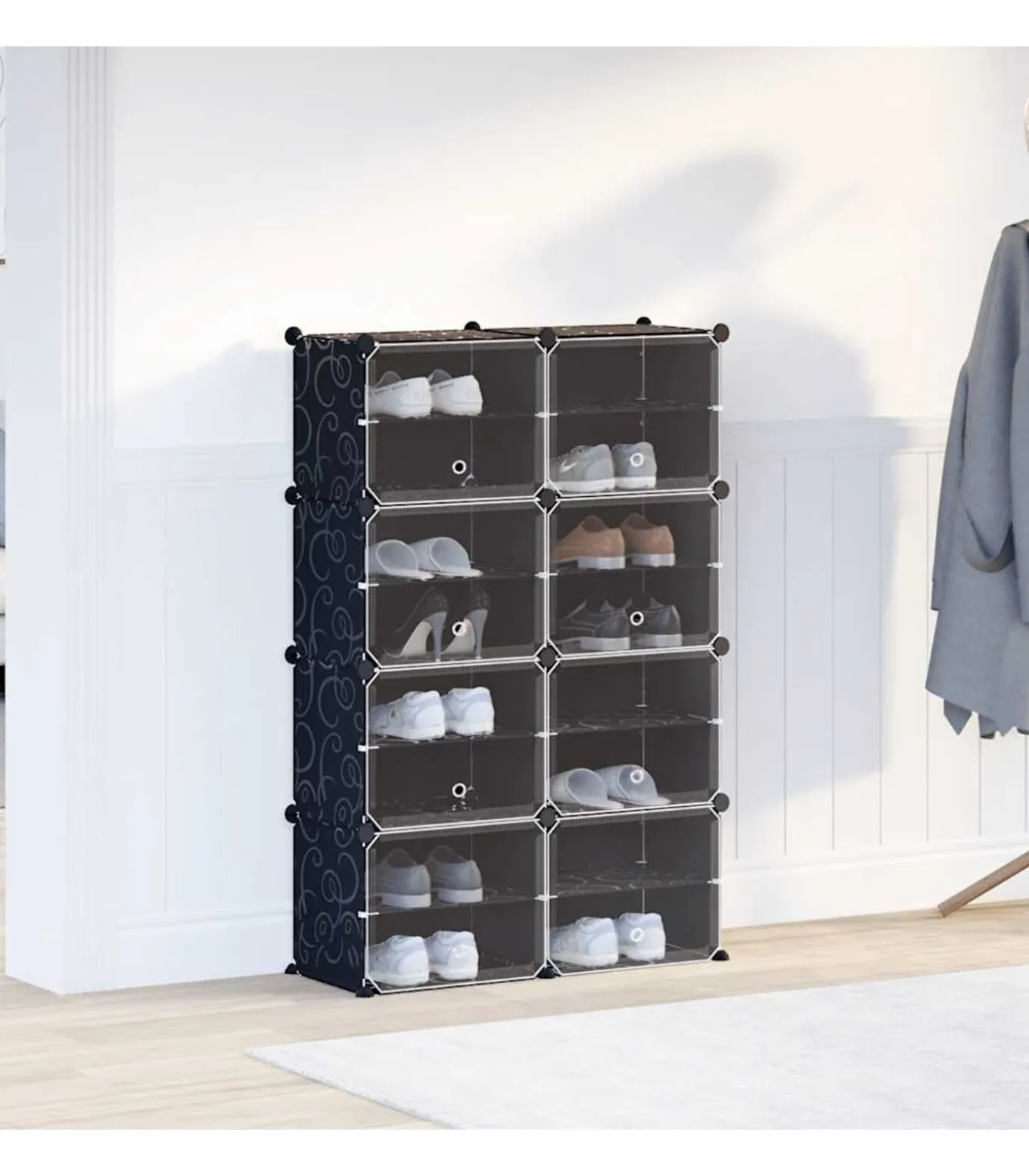 Opbergmeubel met 8 vakken en deuren polypropeen zwart