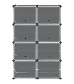 Opbergmeubel met 8 vakken en deuren polypropeen zwart