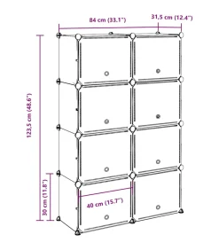 Opbergmeubel met 8 vakken en deuren polypropeen zwart