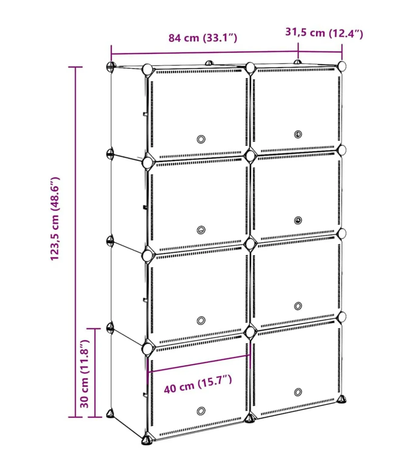 Opbergmeubel met 8 vakken en deuren polypropeen zwart