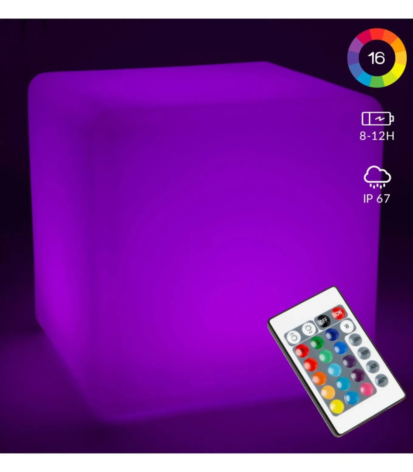 Oplaadbare multikleurige LED-kubus van 43 cm