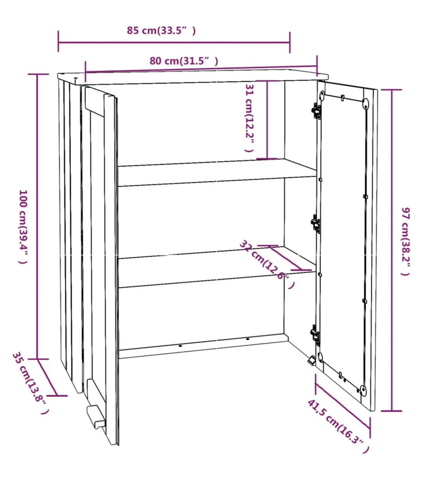 Opzetkast HAMAR 85x35x100 cm massief grenenhout wit