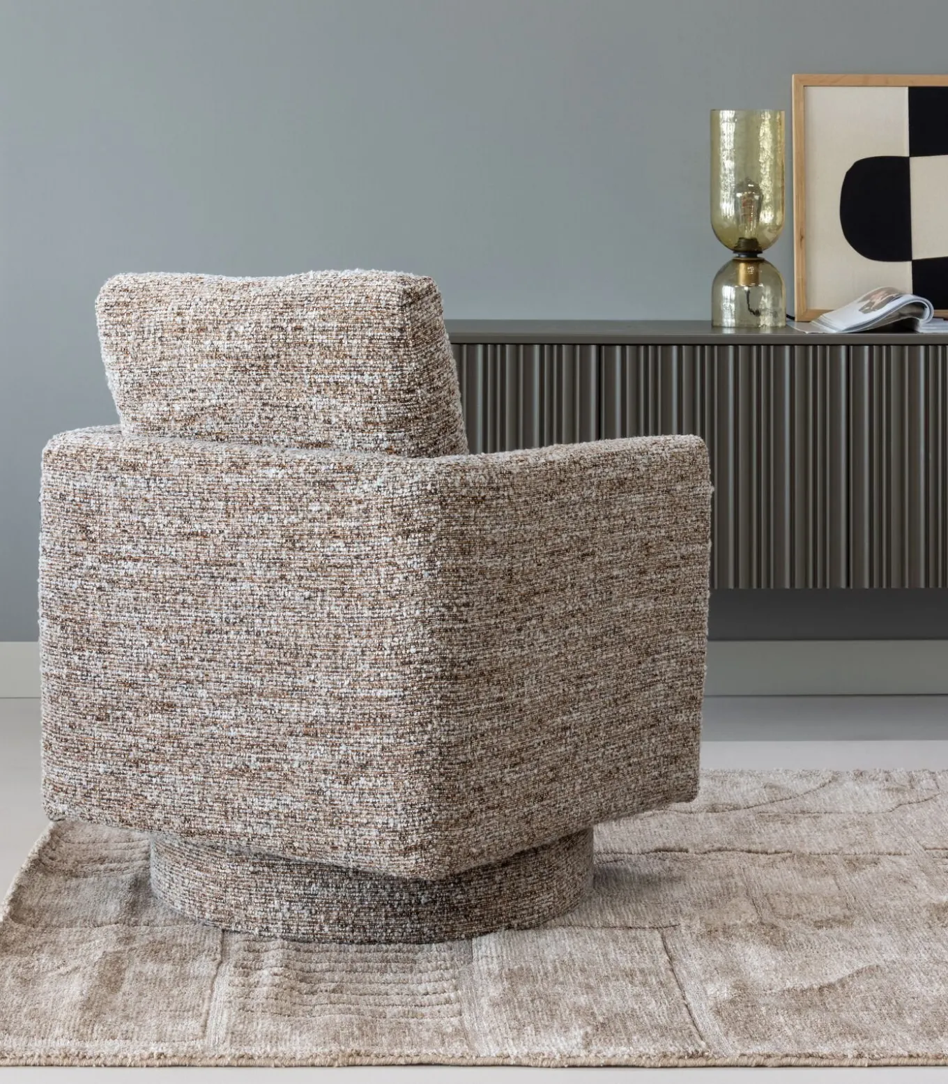 Oska Draaifauteuil - Melange Stof - Bruin - 64x78x79