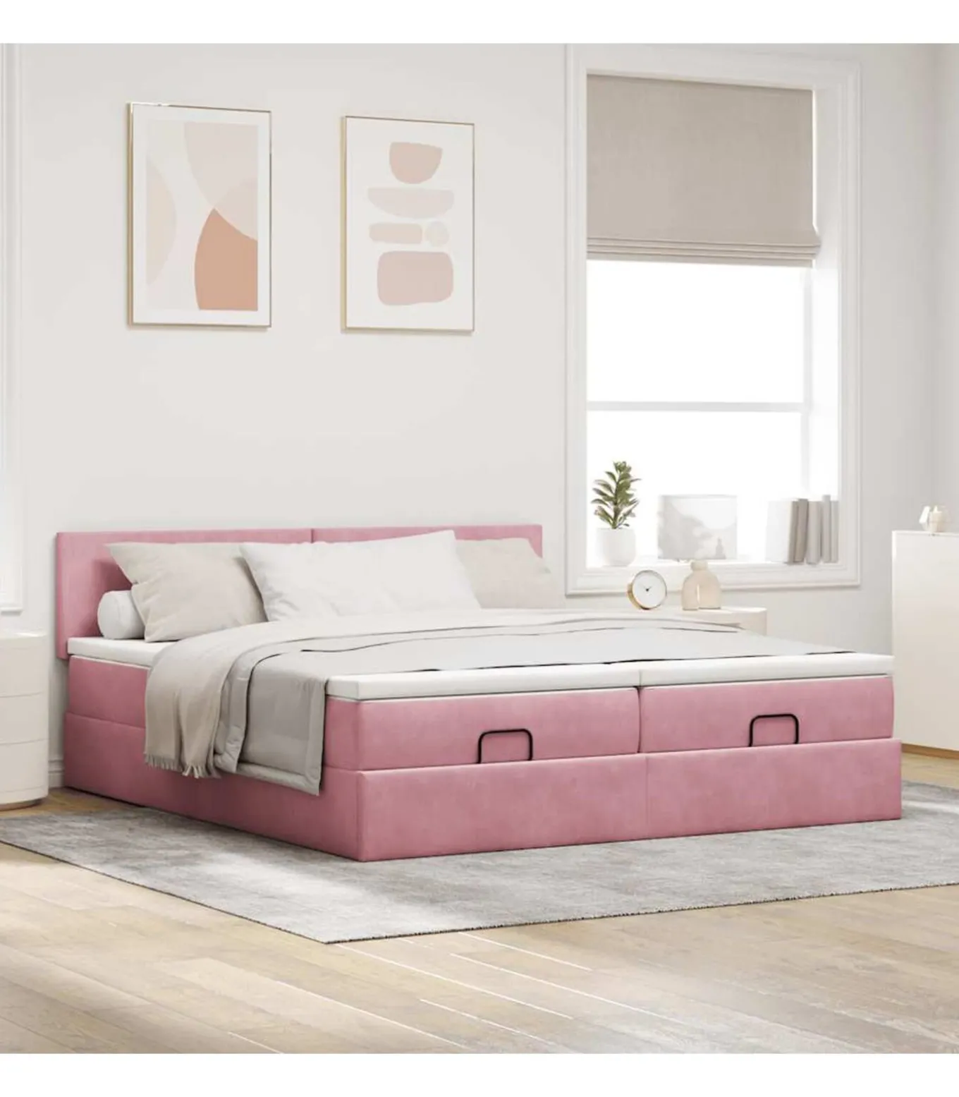 Ottoman bed met matrassen 200x200cm fluweel roze