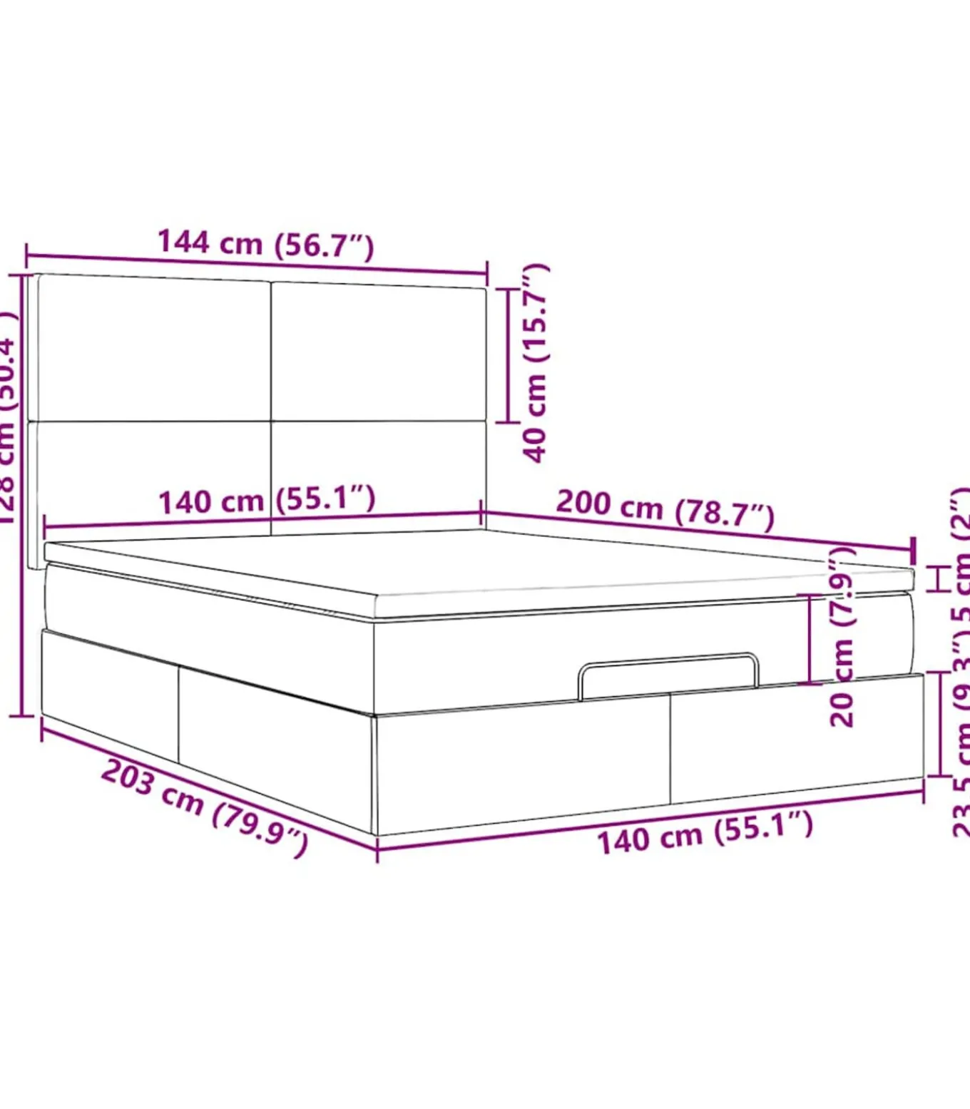 Ottoman bed met matrassen en LED's 140x200cm fluweel roze