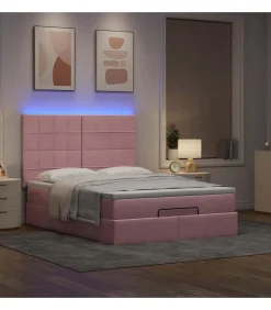 Ottoman bed met matrassen en LED's 140x200cm fluweel roze