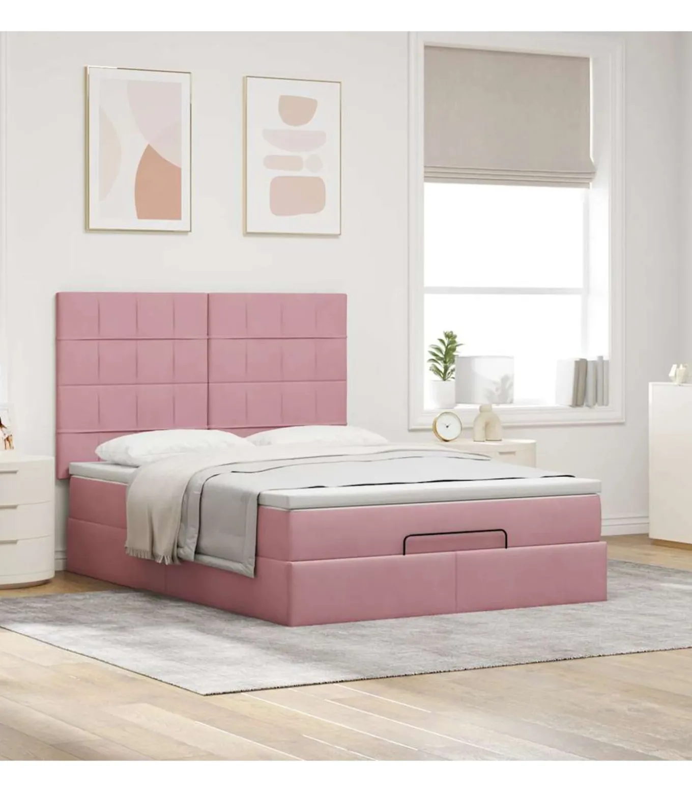 Ottoman bed met matrassen en LED's 140x200cm fluweel roze