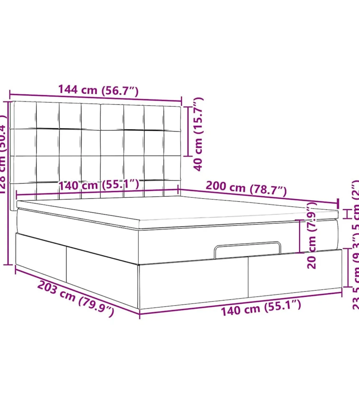 Ottoman bed met matrassen en LED's 140x200cm fluweel roze