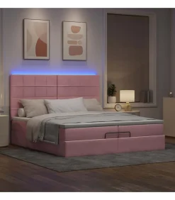Ottoman bed met matrassen en LED's 200x200cm fluweel roze