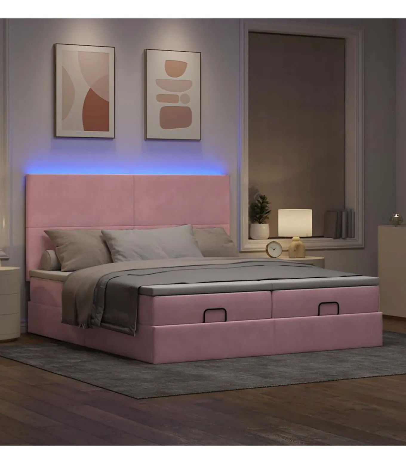 Ottoman bed met matrassen en LED's 200x200cm fluweel roze