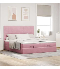 Ottoman bed met matrassen 200x200cm fluweel roze