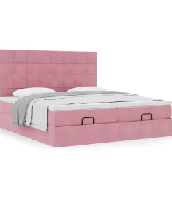Ottoman bed met matrassen 200x200cm fluweel roze