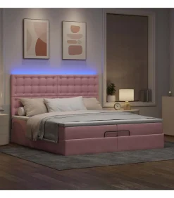 Ottoman bed met matrassen en LED's 200x200cm fluweel roze