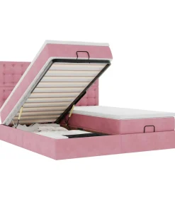 Ottoman bed met matrassen en LED's 200x200cm fluweel roze