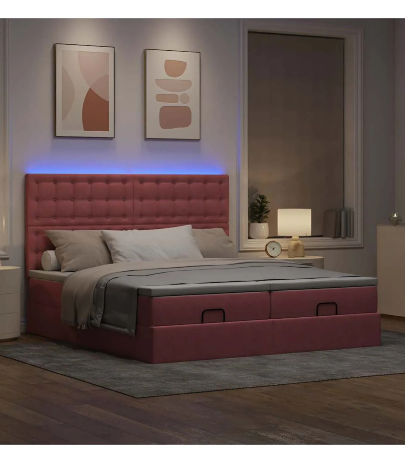 Ottoman bed met matrassen en LED's 200x200cm fluweel roze