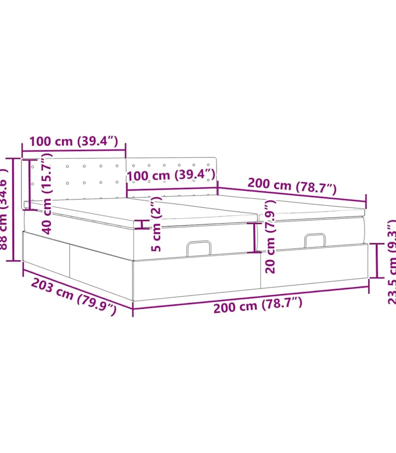 Ottoman bed met matrassen en LED's 200x200cm fluweel roze