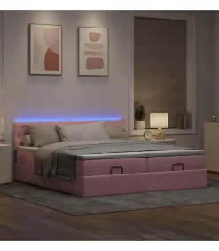 Ottoman bed met matrassen en LED's 200x200cm fluweel roze
