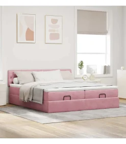 Ottoman bed met matrassen 200x200cm fluweel roze