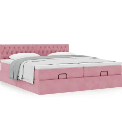 Ottoman bed met matrassen 200x200cm fluweel roze