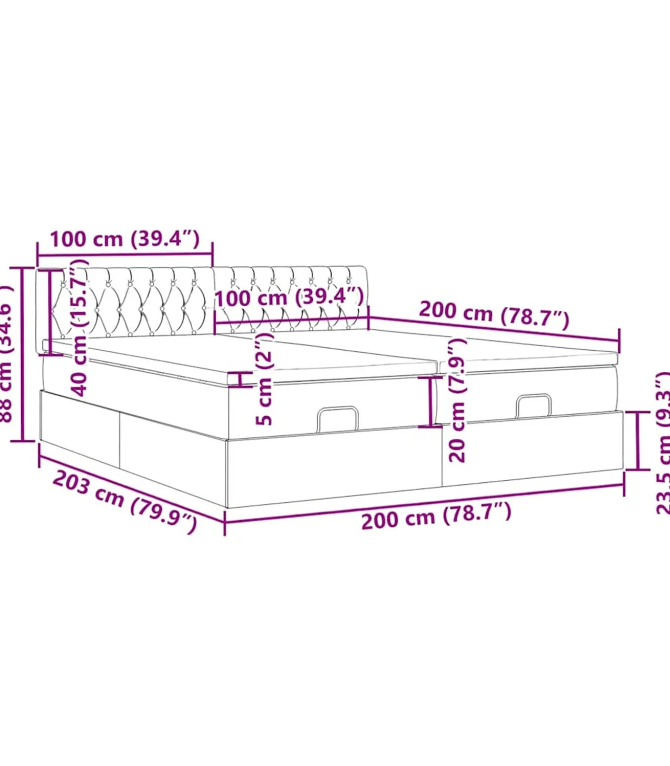 Ottoman bed met matrassen 200x200cm fluweel roze