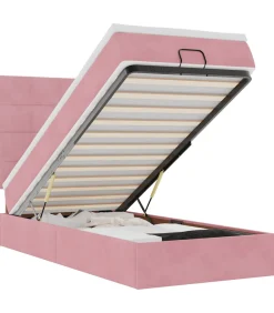 Ottoman bed met matrassen 100x200cm fluweel roze