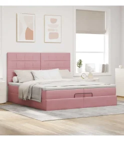 Ottoman bed met matrassen 200x200cm fluweel roze