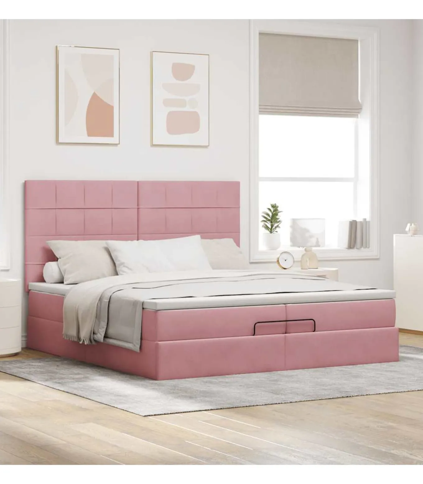 Ottoman bed met matrassen 200x200cm fluweel roze