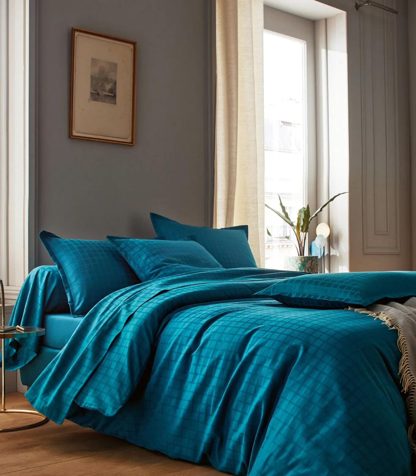 PALACE Bleu paon - Laken Jacquard katoen