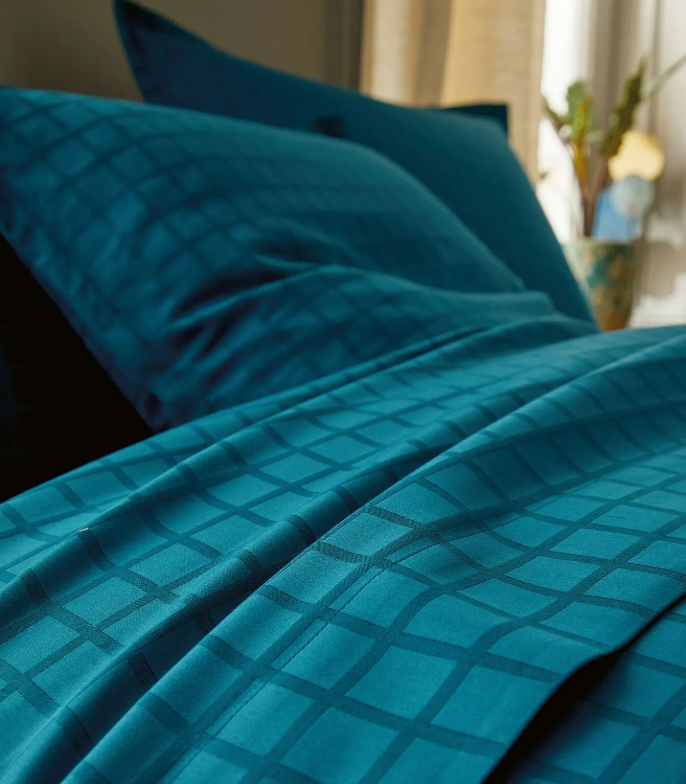 PALACE Bleu paon - Laken Jacquard katoen