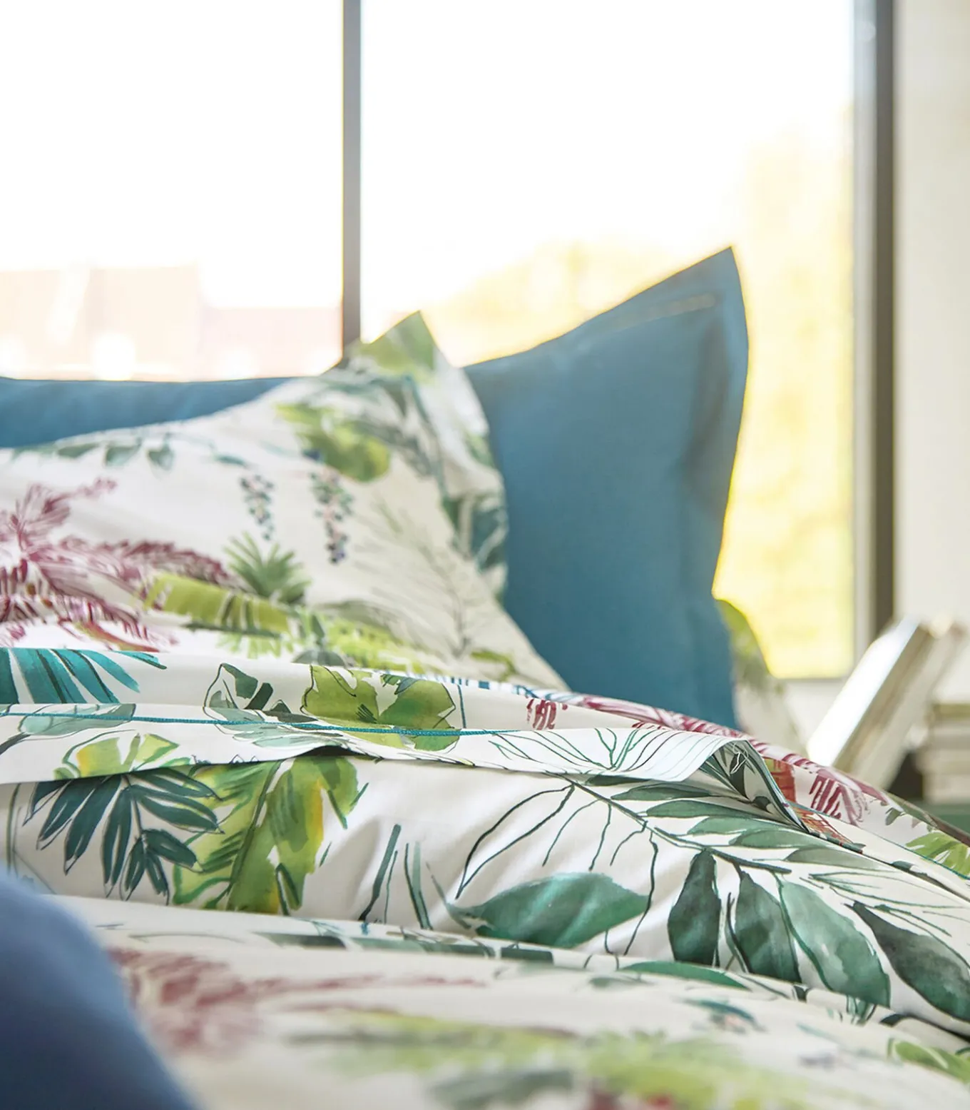 PALMERAIE Bleu paon - Laken Satijn katoen