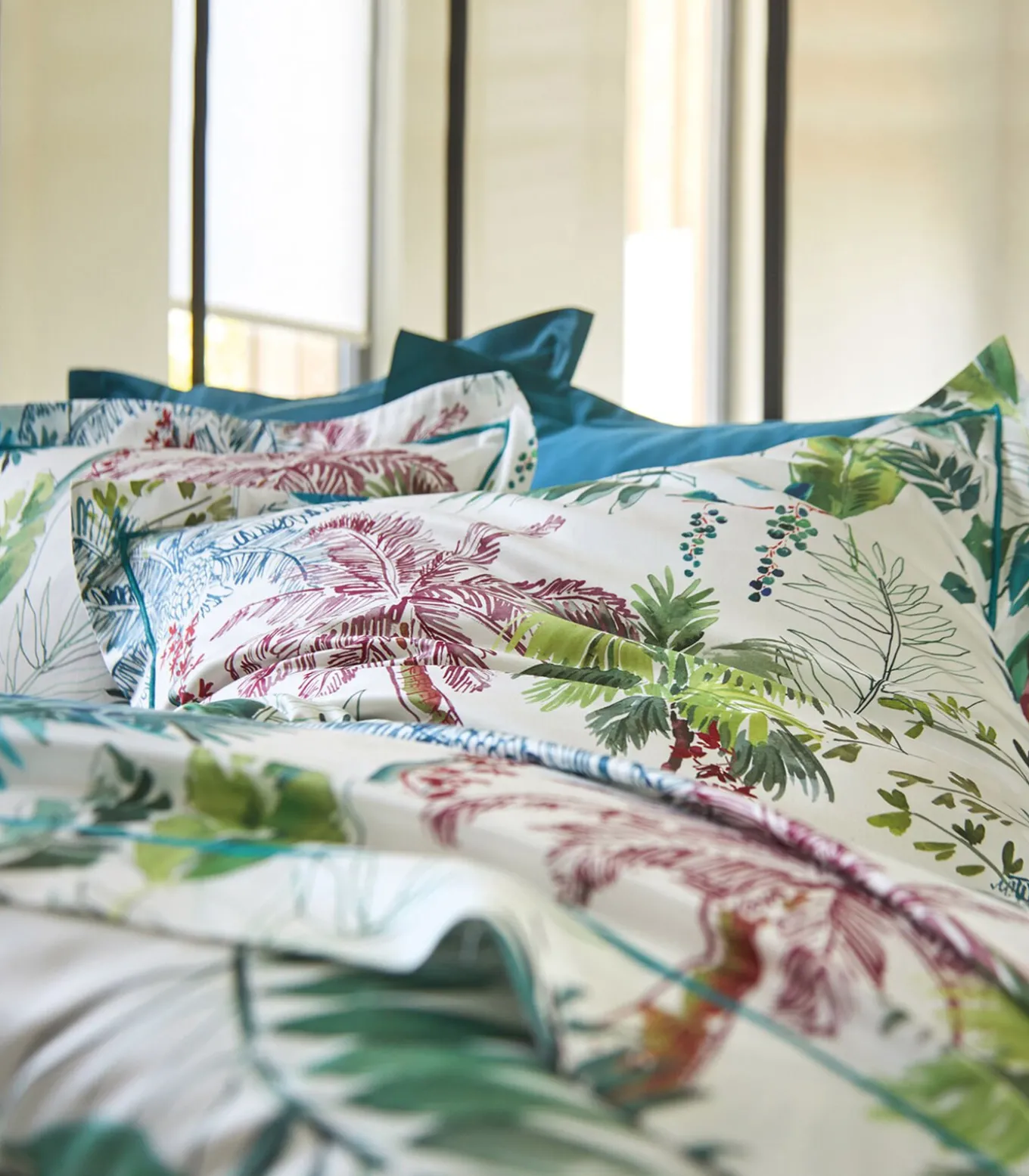 PALMERAIE Bleu paon - Laken Satijn katoen