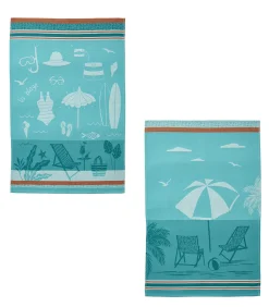 Plage farniente - Set van 2 theedoeken van puur katoenen jacquard