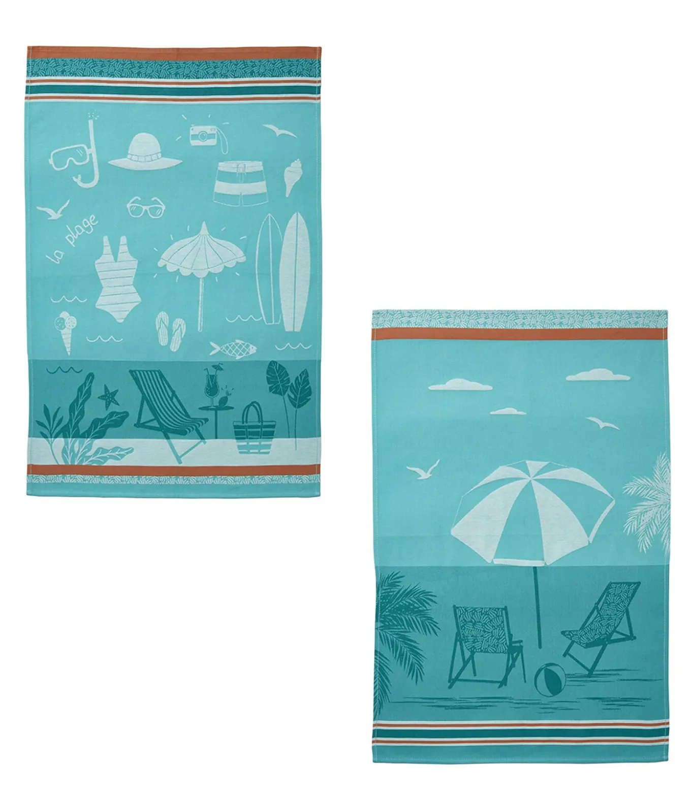 Plage farniente - Set van 2 theedoeken van puur katoenen jacquard