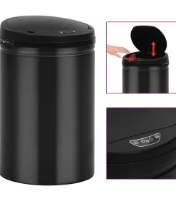 Prullenbak met automatische sensor 30 L koolstofstaal zwart