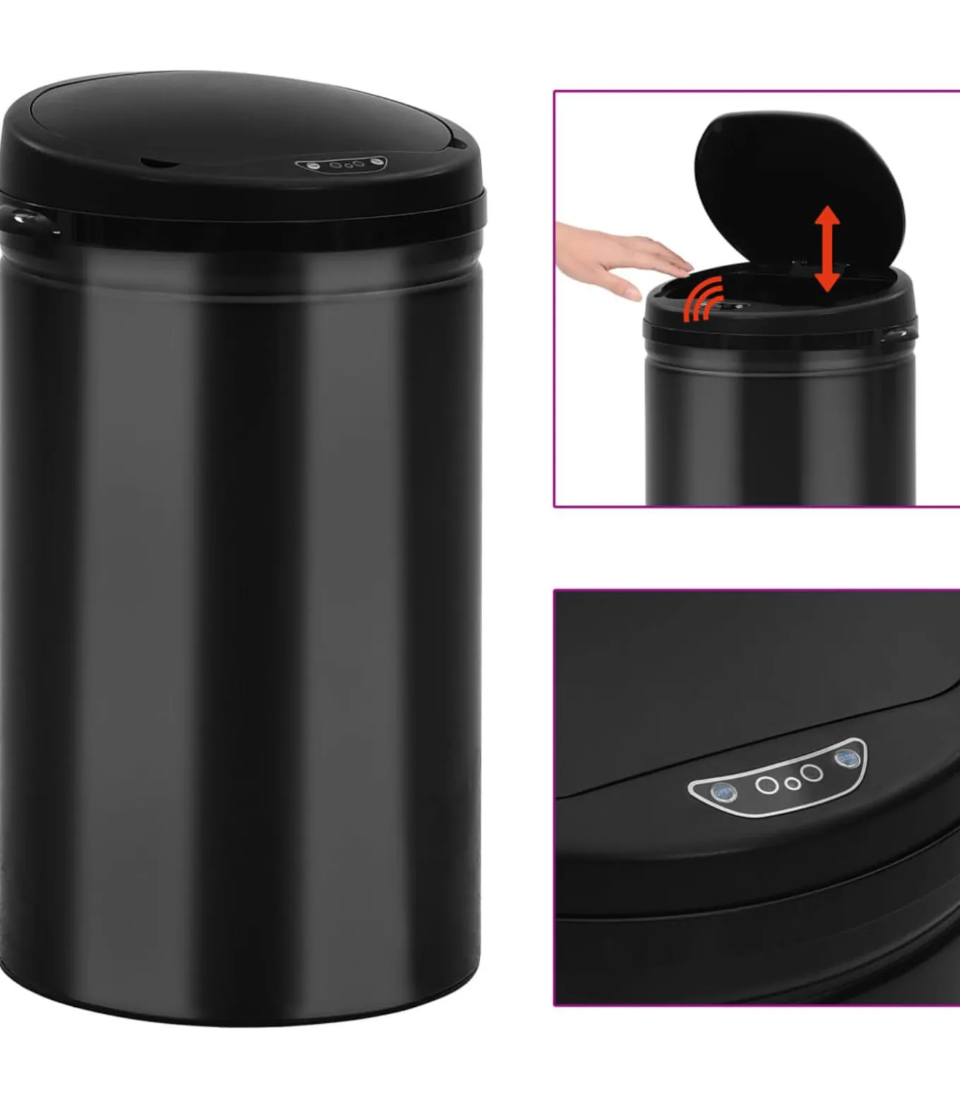 Prullenbak met automatische sensor 40 L koolstofstaal zwart