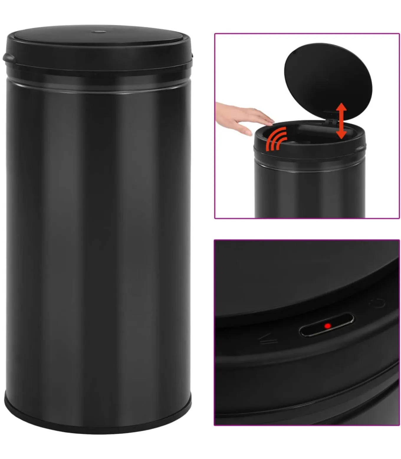 Prullenbak met automatische sensor 70 L koolstofstaal zwart