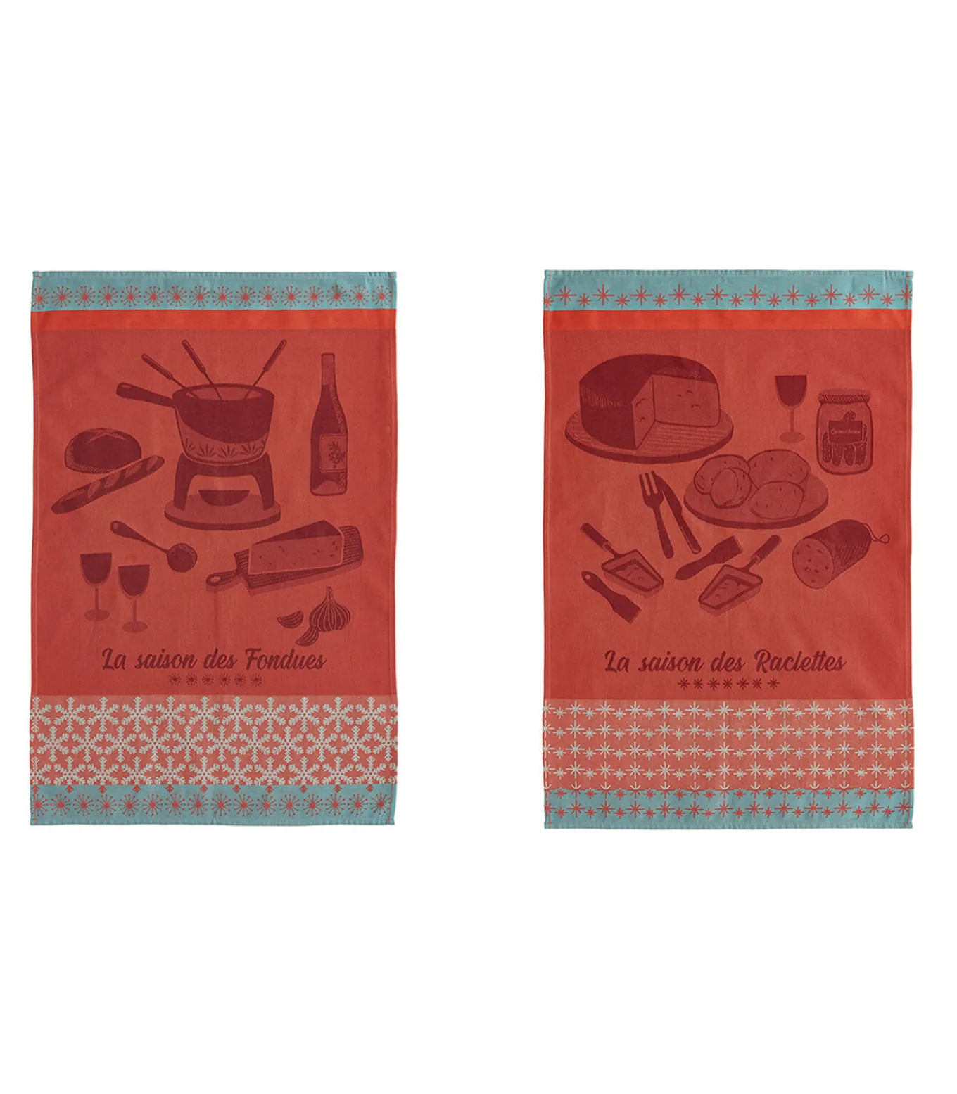 Raclette et fondue - Set van 2 theedoeken van puur katoenen jacquard 50x75cm