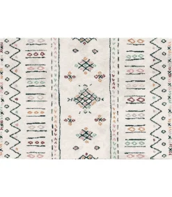 Rechthoekig hoogpolig vloerkleed met beige etnisch patroon 120x170 cm