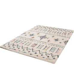 Rechthoekig hoogpolig vloerkleed met beige etnisch patroon 120x170 cm