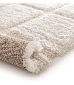 Rechthoekig hoogpolig vloerkleed in ecru shaggy-stijl 120 x 170 cm