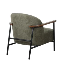 Relaxfauteuil in staal, hout en donkergroene stof